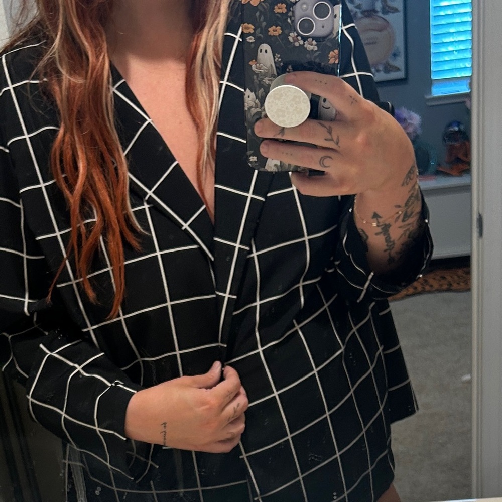 SHEIN Black and White Grid Blazer